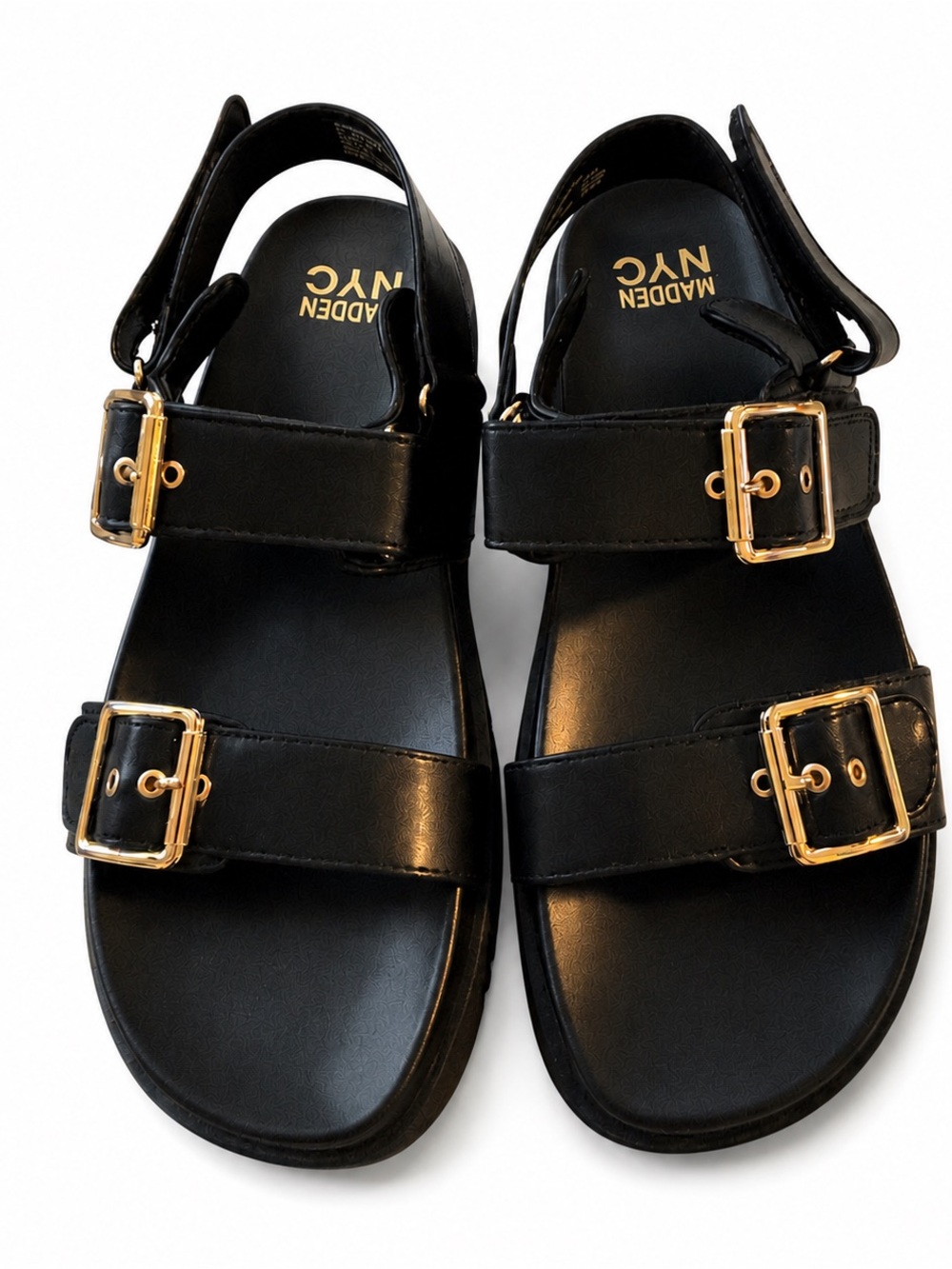 Madden NYC Black Double Buckle Slingback Sandals Size 8 Gold Hardware